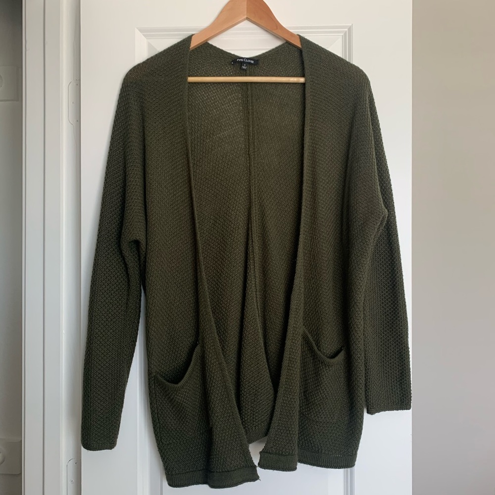 Olive/Army Green Cardigan - Open front with pockets